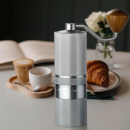 Manual Coffee Grinder with Stainless Steel Burr, Hand Coffee Grinder External Adjustable Grind Setting for Espresso, French Press (Silver)