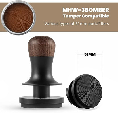 MHW-3BOMBER 51mm Espresso Coffee Tamper with Three Spring Loaded Calibrated Espresso Tamper 30lbs Espresso Hand Tamper with Sound Feedback Titanium Coating Black T6178T-OS