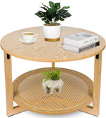 Load image into Gallery viewer, ZYBT Rattan Coffee Tables for Living Room, Small Coffee Table for Small Spaces, Round Coffee Table with Storage, Wooden Circle Center Tea Table