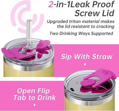 COKTIK 40 oz Tumbler With Handle and Straw Lid, Vacuum Insulated Travel Coffee Mug Stainless Steel Insulated Cup for Beverages, Leak-proof, Cupholder Friendly (Glitter Rainbow)