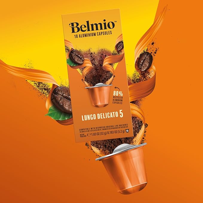 Belmio Lungo Delicato Espresso Coffee Pods – Light Roast – Mild & Aromatic - Nespresso Original Line Compatible – 10 Count (Pack of 10)