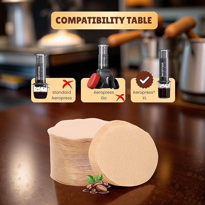 200x Coffee Filter Compatible with Aeropress XL - Reusable, Unbleached, Paper Coffee Filters, Natural Replacement for Espresso & Coffee Maker (Round)