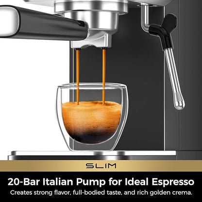 CHULUX Slim Espresso Machine with Milk Frother Steam Wand, 20 Bar Professional Italian Pump Espresso Coffee Machine for Home Cappuccino & Latte Maker, Stainless Steel Black