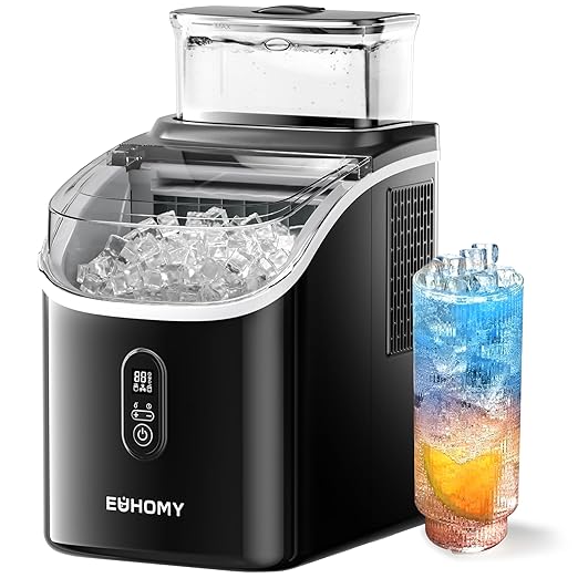 EUHOMY Ice Cube Maker Machine Countertop with External Water Tank, 34Lbs, 16Pcs Ready in 13 Mins, 2 Ways to Add Water, Auto-Cleaning, with Ice Scoop & Basket, for Home/Kitchen/Office/Bar (Black)