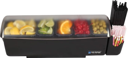 San Jamar Dome Garnish Center 5 Tray with Dome Lid for Kitchen, Bar, And Restaurants, Plastic, 8 Pints, Black