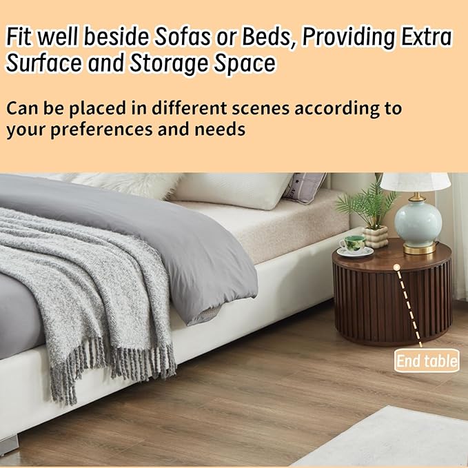 Round Coffee Table Set of 2, Nesting Coffee Tables with Removable Lid, Mid Century Modern Wooden End Table with Large Storage Space for Living Room