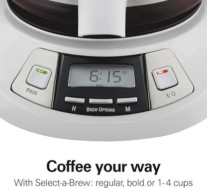 Hamilton Beach 12 Cup Programmable Drip Coffee Maker with 3 Brew Options, Glass Carafe, Auto Pause and Pour, White (46294)