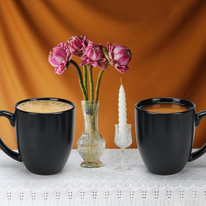 Schliersee 16 OZ Black Coffee Mugs Set of 6, Large Porcelain Mug for Cup for Latte, Hot Tea, Cappuccino, Mocha, Cocoa, Housewarming Wedding Stoneware Mug Present