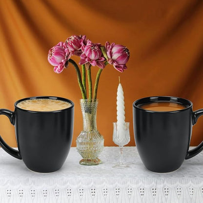 Schliersee 16 OZ Black Coffee Mugs Set of 6, Large Porcelain Mug for Cup for Latte, Hot Tea, Cappuccino, Mocha, Cocoa, Housewarming Wedding Stoneware Mug Present