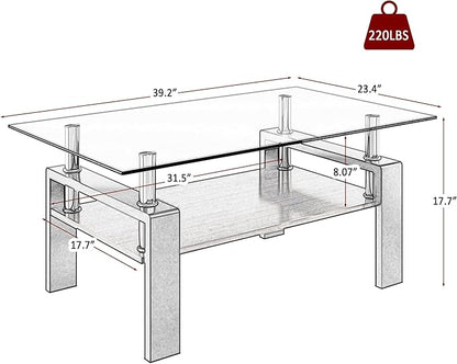 Glass Coffee Table Rectangle Living Room Center Table, with Gray Tempered Glass Tabletop and Brown MDF Layer,for Living Room and Office, Gray+Brown