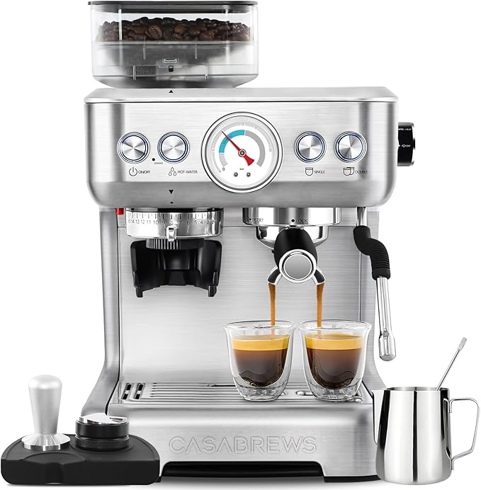 CASABREWS 5700Gense Espresso Machine with Grinder, Barista-Style Cappuccino Maker with Milk Frother Steam Wand, Professional Coffee Maker with Removable Water Tank for Cappuccinos and Lattes