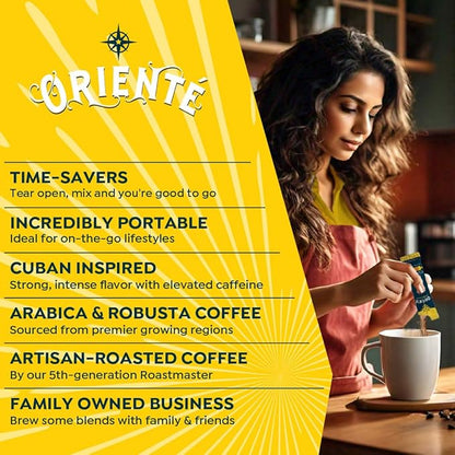Oriente Dark Roast Instant Coffee, 20 ct, Sweetened Espresso – 100% Arabica Coffee, Instant Hot or Iced Coffee - Just add water