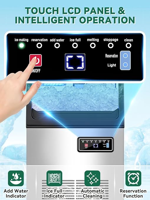 Commercial Nugget Ice Maker Machine with 12Lbs Storage Bin, 70Lbs/24H Stainless Steel Undercounter/Freestanding Pellet Crushed Chewable Ice Maker with Self-Cleaning for Home, Party, Office