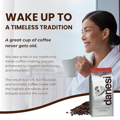 Danesi Caffe Italian Whole Coffee Beans - Espresso Coffee Beans and Medium Roast Whole Bean - Classic (4.4 lb)