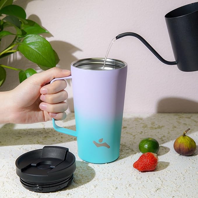 Insulated Tumbler with Handle and Straw, 18 OZ Travel Coffee Mug Stainless Steel Cup Metal Water Bottle,Lavender Green