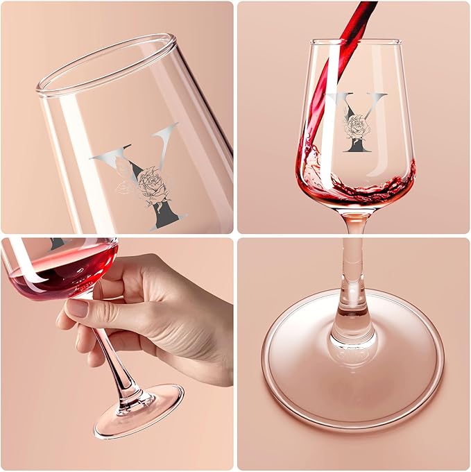 Personalized Wine Glass Gifts for Women - Monogrammed A-Z Wine Glasses Gift | Custom Christmas Gift, Valentines Day, Birthday Gifts for Women Her Mom Wife Best Friend Sister (Y)