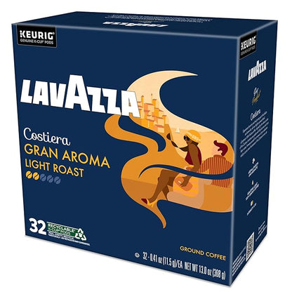 Lavazza Costiera Gran Aroma, Single-Serve Keurig K-Cup Pods, Light Roast Coffee, 32-Count Box