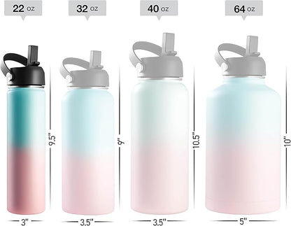 Stainless Steel Insulated Water Bottle and Travel Mug for Hot and Cold Beverages, Wide Mouth, Double Wall Insulated Hydration Sports Water Bottle for Hiking, Biking, Outdoor, 22 OZ BPA Free