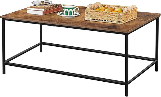 SENIG Coffee Table, Modern Industrial Style Rectangular Table, Brown Wood and Sturdy Metal Side End Table, Rustic Accent Functional Coffee Table for Living Room. 39.3 x 20 x 16