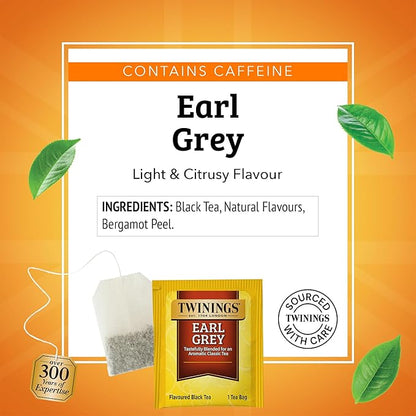 Twinings Earl Grey Black Tea Individually Wrapped Bags, 100 Count (Pack of 1), Flavoured with Citrus & Bergamot, Caffeinated, Enjoy Hot or Iced, 100 Teabags