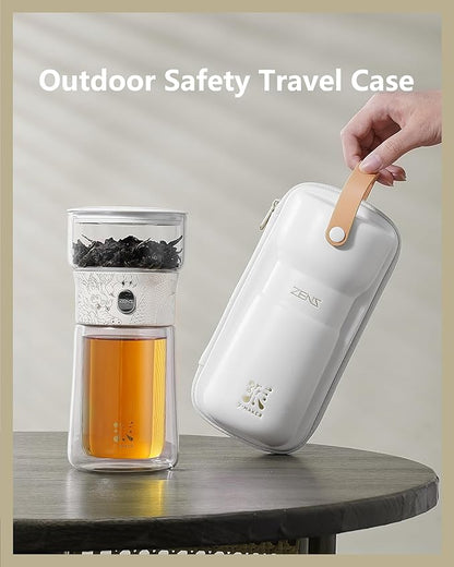 ZENS Cool Glass Teapot with Infuser, Smart One Touch Tea Maker for Loose Tea Diffusers with Insulated Mug and Portable Tea Kits, Enchanted Teapot Alternatives for Tea Lover Gifts