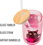 Load image into Gallery viewer, Silver Buffalo Sanrio Hello Kitty &amp; Friends Chococat Chocolate Pink Glass Jar Tumbler with Bamboo Lid and Glass Straw, 16 Ounces