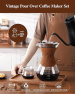 Load image into Gallery viewer, Pour Over Coffee Maker with Double-Layer Stainless Steel Filter - 27 oz Pour Over Coffee Dripper with Leather Collar, Heat Resistant 5 Cups Glass Coffee Carafe with Cork Lid for Hand Brewing Lovers