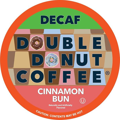 Double Donut Coffee Decaf Cinnamon Bun Flavored Coffee Single Serve Cups For Keurig K Cup Brewer (96 Count)