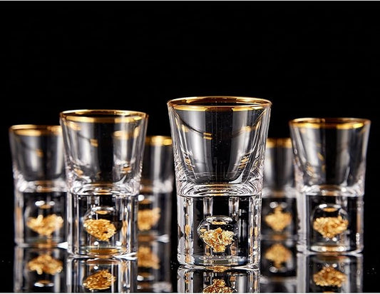 DUJUST Shot Glasses (1.5oz), Crystal Shot Glass Set Decorated with 24K Gold Leaf Flakes, Cool & Cute Shot Cups, BPA-Free & Lead-Free, Perfect for Décor & Collection, Gift Choices - 6 pcs