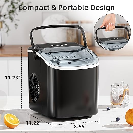 Antarctic Star Ice Maker Countertop, Portable Ice Machine with Carry Handle, 26Lbs Per Day, 9 Cubes Ready in 6 Mins, Self-Cleaning Ice Makers with Ice Scoop and Basket for Kitchen/Office/Party (Black)