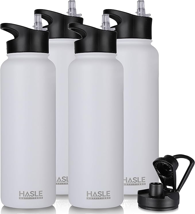 HASLE OUTFITTERS 40oz Stainless Steel Water Bottle, Vacuum Insulated Double Walled Leak Proof Sports Water Bottle with 2 Lids (Straw and Spout Lid) Thermo Mug Keep Cold and Hot(White,4)