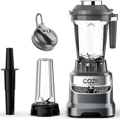 COZII Countertop Blenders for Kitchen, Professional 2000 Peak Watt for Smoothies/Ice Crushing/Frozen Drink/Puree, Smoothie Blender with 64oz Pitcher & 21oz To-go Cup, Dishwasher Safe, Dark Grey
