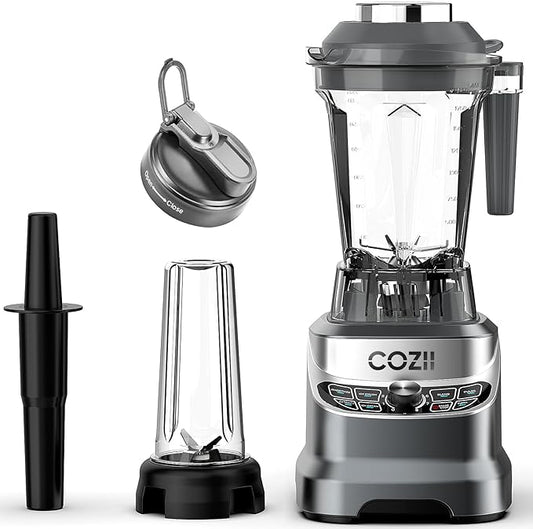 COZII Countertop Blenders for Kitchen, Professional 2000 Peak Watt for Smoothies/Ice Crushing/Frozen Drink/Puree, Smoothie Blender with 64oz Pitcher & 21oz To-go Cup, Dishwasher Safe, Dark Grey