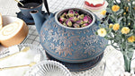 Load image into Gallery viewer, Large Japanese Cast Iron Teapot Capacity 40Oz with Trivet and Loose Leaf Tea Infuser, Cast Iron Tea Kettle Stovetop Safe. Tetsubin Coated with Enamel Interior - Blue Teapot