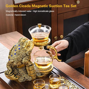 Creative Golden Cicada Shaped Magnetic Tea Pot - Semi Automatic Glass Teapot with Lazy Kungfu Drip Function - Suitable for Home/Office Reception Tea Set