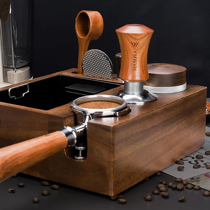 Espresso Tamper, 51MM 2 Spring-Loaded Calibrated Tamper with Stainless Steel Ripple Base, Walnut Wooden-Handle Tamper Compatible with Espresso Coffee Machine 51MM Diameter Portafilter