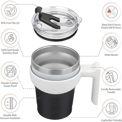 BJPKPK 10 oz Tumbler With Handle And Straw Stainless Steel Insulated Tumbler With Lid Reusable Metal Coffee Cups,Day Night