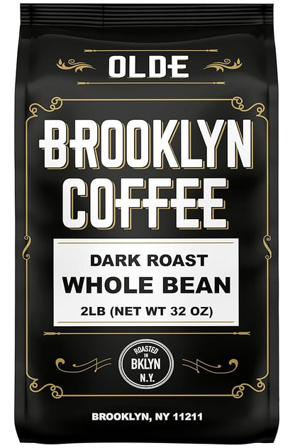 BROOKLYN COFFEE Whole Bean, Classic Dark Roast (2lb) Bold, Smooth Taste, Intense Aroma - Fresh Bulk Coffee Beans Roasted Weekly in NYC