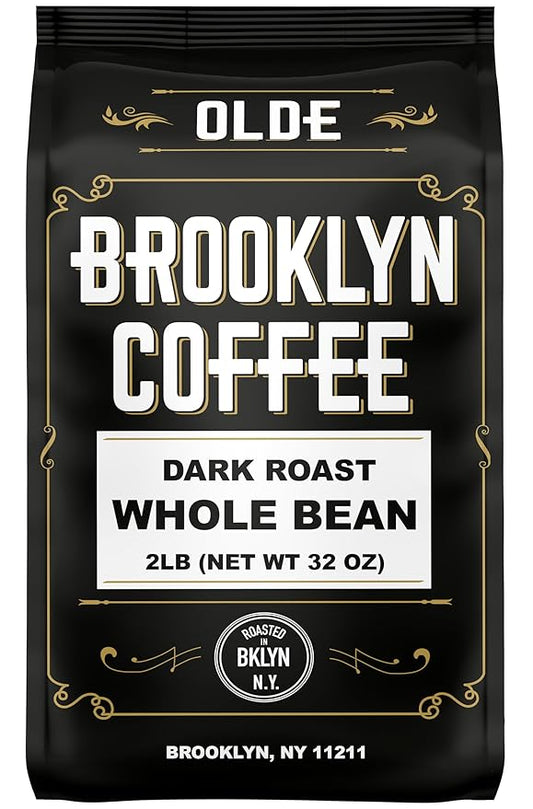 BROOKLYN COFFEE Whole Bean, Classic Dark Roast (2lb) Bold, Smooth Taste, Intense Aroma - Fresh Bulk Coffee Beans Roasted Weekly in NYC
