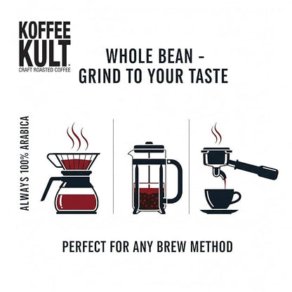 Koffee Kult Dark Roast Whole Bean Coffee - Small Batch 100% Arabica Gourmet Blend, Smooth and Well Balanced Artisan Roasted in 32oz Resealable Package