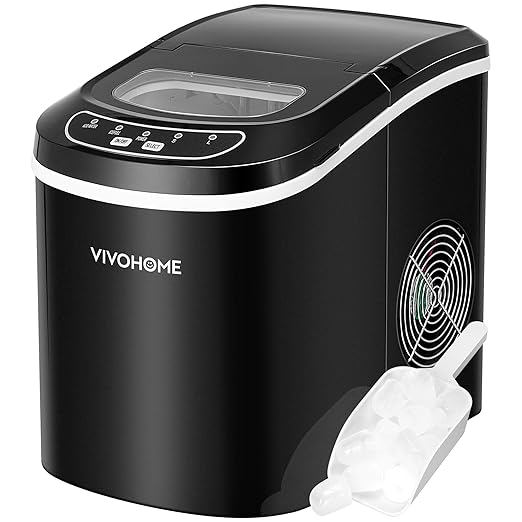 VIVOHOME Electric Portable Compact Countertop Automatic Ice Cube Maker Machine with Hand Scoop and Self Cleaning Function 26lbs/Day Black