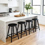 Load image into Gallery viewer, chairus 24" Black Backless Counter Height Bar Stools Set of 4, Farmhouse Wooden Counter Stools with Round Seat &amp; Turned Legs, Rustic Vintage Colonial Short Bar Chairs for Kitchen Island