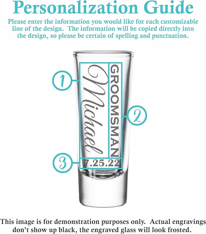 Custom Engraved 2 oz Shot Glass – Personalized Etching – Groomsman & Bridesmaid Gift – Wedding Favor Set of 2