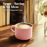 Load image into Gallery viewer, 10 Ounce Pink Porcelain Stackable Cappuccino Cups with Stainless Steel Holder, Set of 4, Durable Ceramic, Perfect for Home, Office or Gift