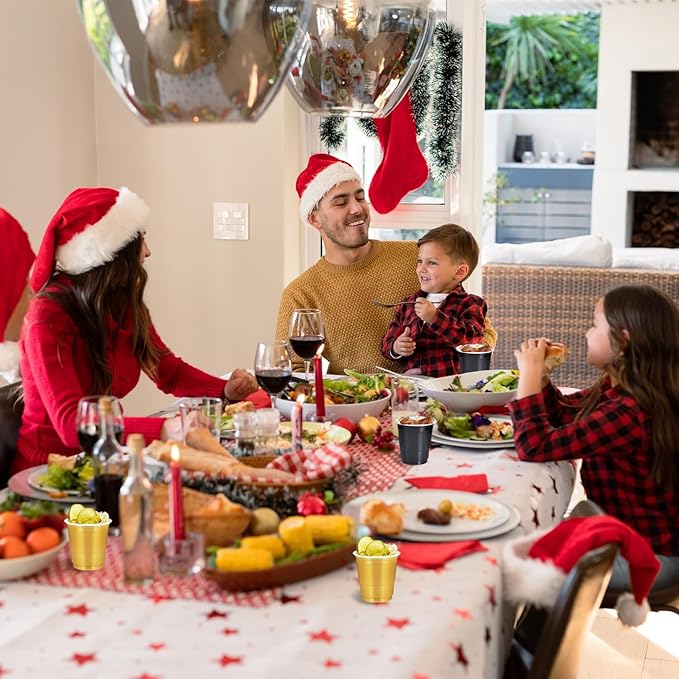 100 Pack 2 oz Plastic Shot Glasses Disposable Shot Cups, Mini 2oz Party Cups for Graduation, Christmas, Birthday, Wedding, Bachelorette Party (Gold, Black)