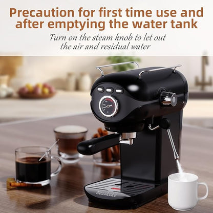 Espresso Coffee Machine, 20 Bar Compact Semi-Automatic Espresso Machine with Milk Frother for home Latte, Cappuccino, Black
