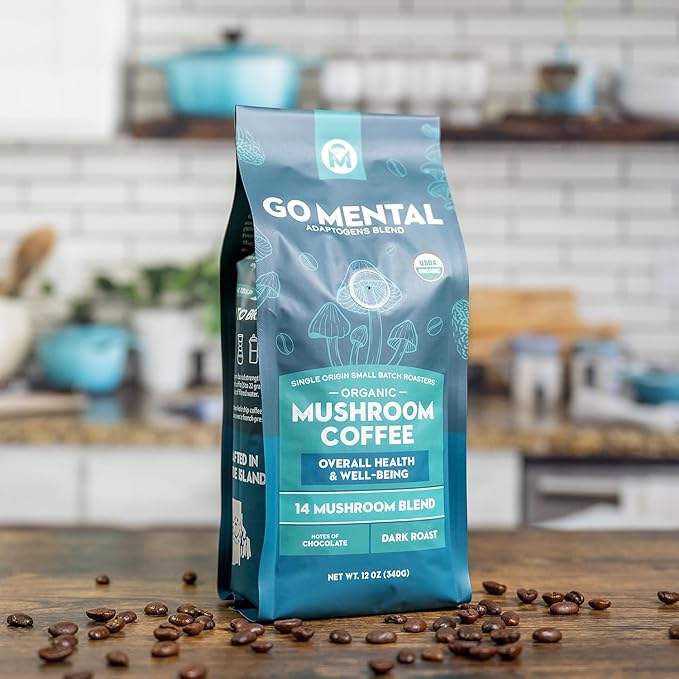 Organic 14 Mushroom Coffee Blend Dark Roast, Organic Lion's Mane, Chaga, Red Reishi and more, Chocolate Notes, Enhances Overall Health, Immune Support And Wellbeing, Ground 12 oz Bag (2 Pack)