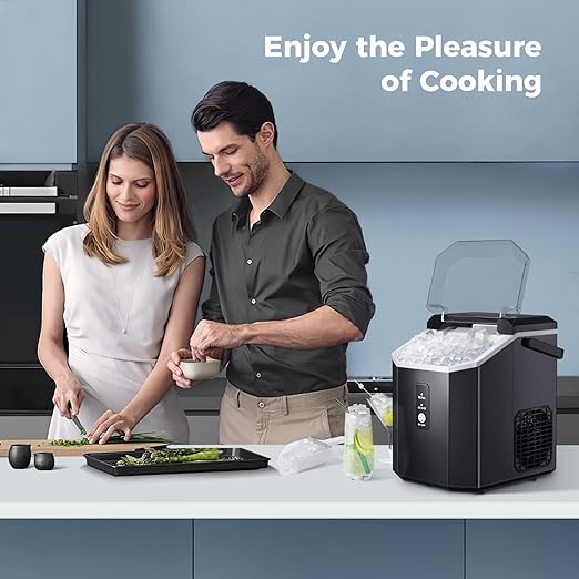 AGLUCKY Nugget Ice Maker Countertop, Portable Crushed Ice Maker Machine with Handle, 35lbs/24H, One-Click Operation, Self Cleaning Ice Machine for Home/Kitchen/Office(Black)