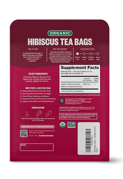 FGO Organic Hibiscus Herbal Tea, 40 Count, Eco-Conscious Tea Bags, Caffeine Free (Pack of 1)