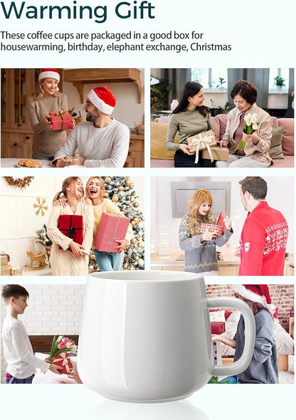 Teocera Coffee Mugs Set of 4-12oz Chip-Resistant Ceramic Cups with Ergonomic Handle | Dishwasher & Microwave Safe White Mugs | Keeps Beverage Hot, Perfect for Family Kitchen & Holiday Gifts